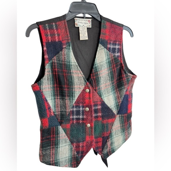 Vintage Jonathan Martin Plaid Wool Blend Patchwork Vest Womens Size Medium Lined - Picture 4 of 12